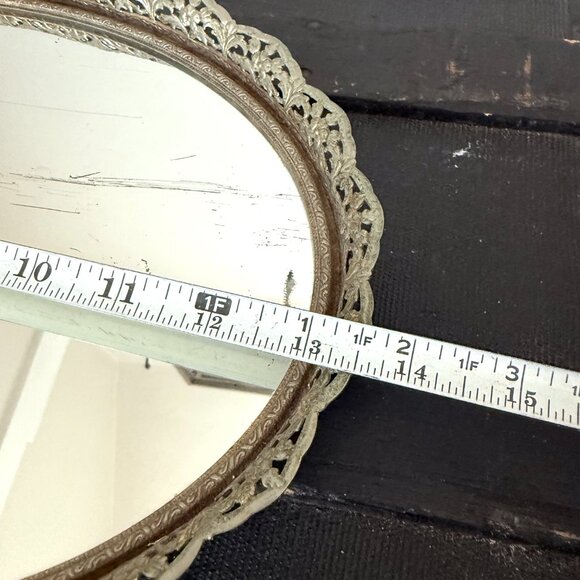 Vintage Ormolu Gold Filigree Oval Vanity Mirror Tray 1960s 1970s Dresser Display - Picture 8 of 9